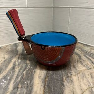 Ganz Bella Casa Collection Ceramic brown blue Dip Bowl With Spreader